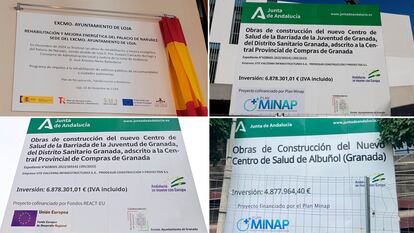 Varios carteles promocionales de proyectos de la Junta de Andalucía, fotografías cedidas.