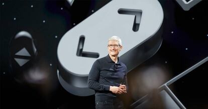 El consejero delegado de Apple, Tim Cook, durante la &uacute;ltima Conferencia Mundial de Desarrolladores de la compa&ntilde;&iacute;a en San Jos&eacute; (EE UU).