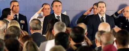Jair Bolsonaro durante a posse do general Fernando Azevedo e Silva como ministro da Defesa.
