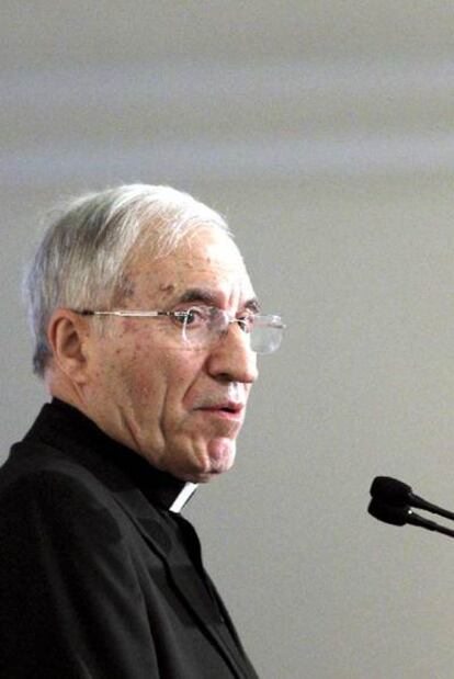 El cardenal Antonio María Rouco Varela, durante la conferencia en el Foro de la Nueva Sociedad.