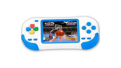 Consola retro portátil sobre fondo blanco.