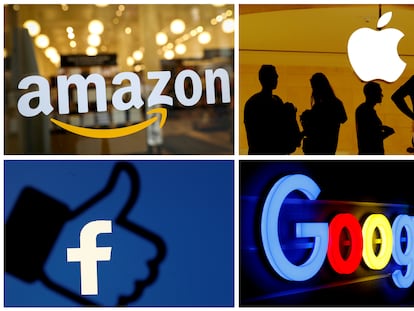 Los logos de Amazon, Apple, Facebook and Google.