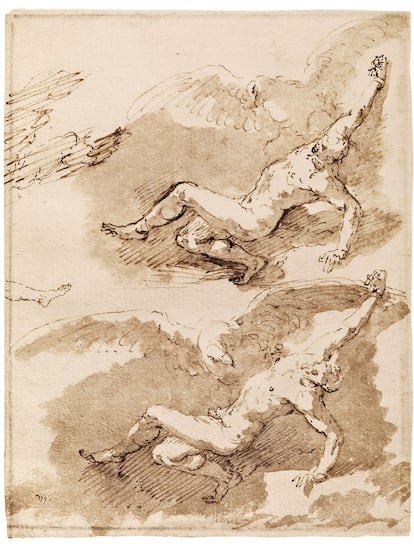 'Estudios de Tizio' (comienzos de 1630). Pluma y aguada sepia sobre papel blanco.