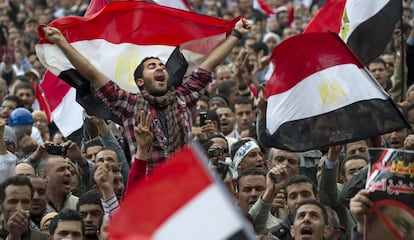 Manifestación en la plaza de Tahrir durante la primavera árabe en febrero de 2011.