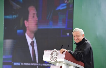 López Obrador, durante una rueda de prensa en Oaxaca a finales de julio.