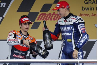 Pedrosa y Lorenzo, en el podio del GP de España