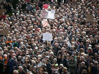 Protesta de pensionistas en Barcelona, en 2018.