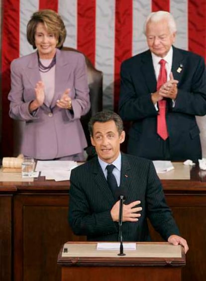El presidente francés, en su intervención en el Congreso de Estados Unidos.