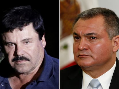 El antiguo líder del Cartel de Sinaloa, Joaquín 'El Chapo' Guzmán, y el exsecretario de Seguridad Pública Genaro García Luna.