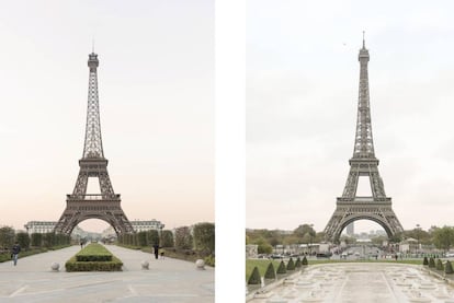 La Torre Eiffel de Tianducheng tiene 108 metros de altura, frente a los 300 metros de la original, pero en las fotos cuesta distinguir la copia de la verdadera. |