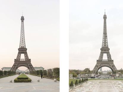 La Torre Eiffel de Tianducheng tiene 108 metros de altura, frente a los 300 metros de la original, pero en las fotos cuesta distinguir la copia de la verdadera. |