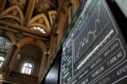 Vista del panel de la Bolsa de Madrid que refleja la evolución del principal indicador de la bolsa española, el IBEX 35. EFE/Archivo