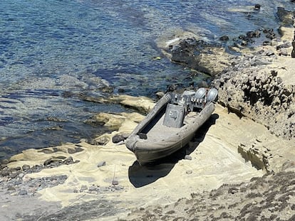Abandoned drug boat on the island of Alborán.