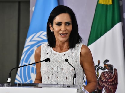 Lydia Cacho, en el lanzamiento de una iniciativa contra los feminicidios en México, en 2019.