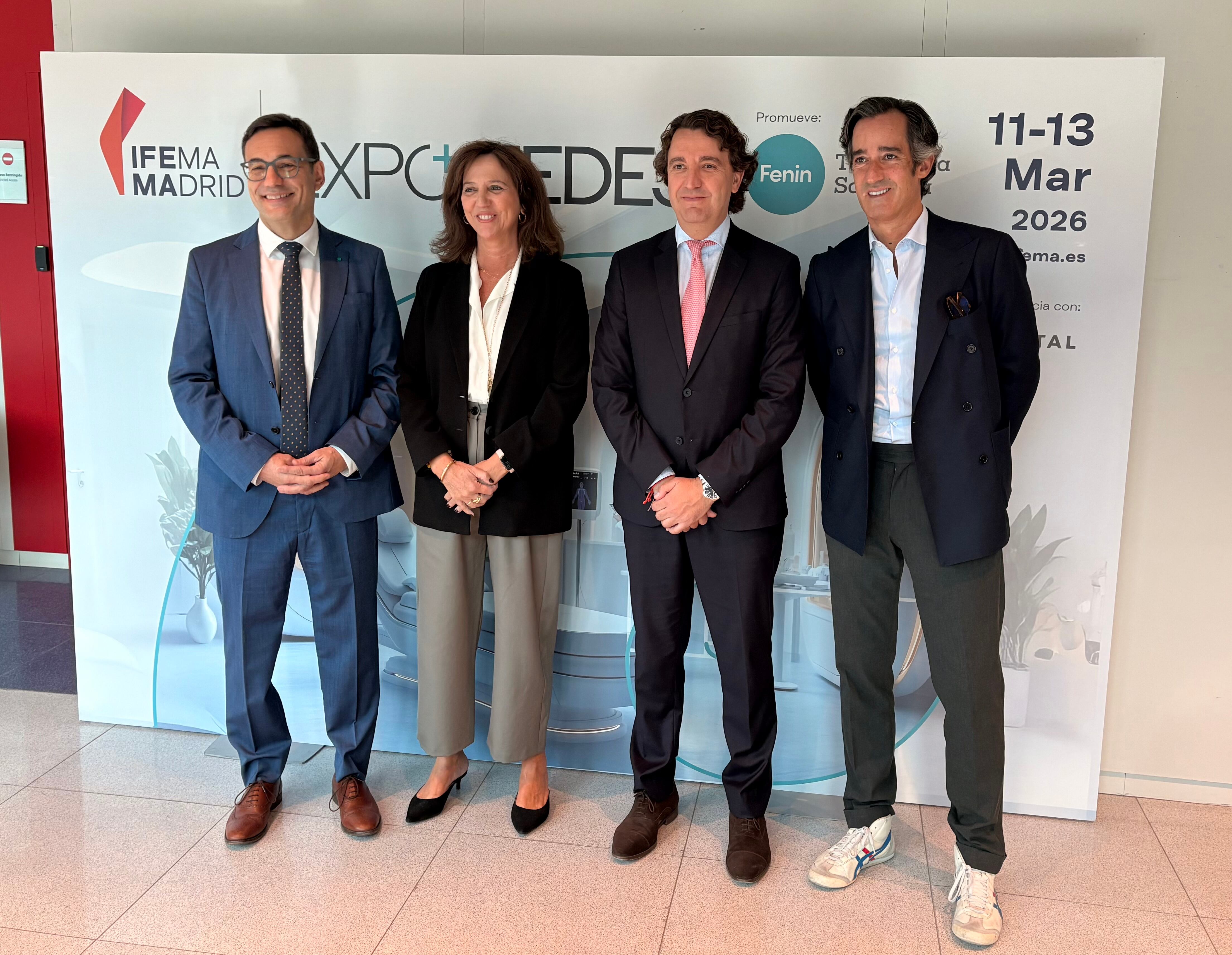 Félix Pérez-Fajardo, director de Expomedes, Arancha Priede, directora general de negocio ferial y congresos de Ifema, Pablo Crespo, secretario general de Fenin, y Asier Labarga, director de ferias de sanidad, moda y lifestyle.