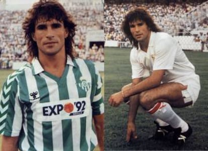 Diego Rodríguez, en sus dos etapas como jugador bético y sevillista.