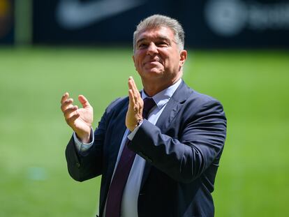 Joan Laporta, durante la presentación de Lewandowski.