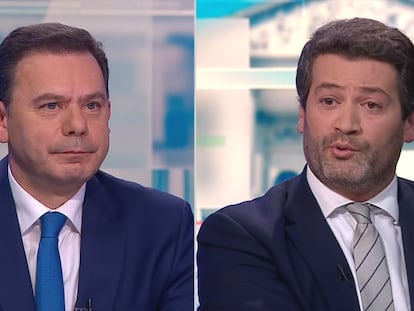 Captura de pantalla del debate electoral de Luís Montenegro y André Ventura en el canal CNN portugal, el 12 de febrero de 2024.