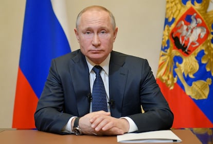 Vladímir Putin se dirige a la nación sobre la crisis del coronavirus, este miércoles.