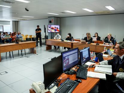 Jorge Ignacio Palma, bajo la pantalla, durante una de las sesiones del juicio celebrado en Valencia.