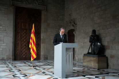 El presidente Torra en el Palau de la Generalitat, el 29 de enero pasado, anuncia que convocará elecciones anticipadas.