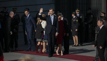 Homenaje a la Constitución con la familia real y el presidente, Pedro Sánchez.