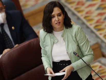 Isabel Díaz Ayuso, este jueves en la Asamblea de Madrid.