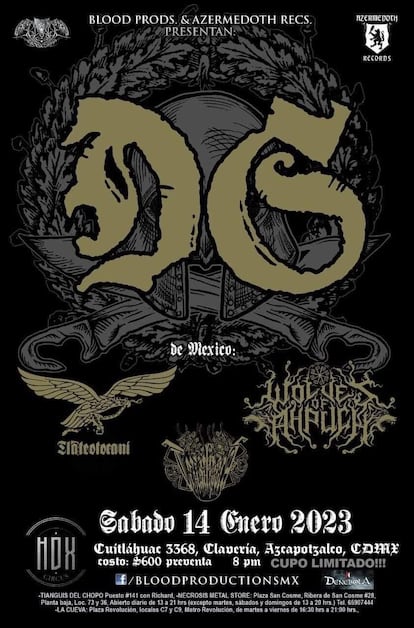 El cartel difundido en redes sociales del concierto de la banda neonazi griega Der Stürmer, que se iba a celebrar en Azcapotzalco y se terminó celebrando en la colonia Roma, en Ciudad de México.