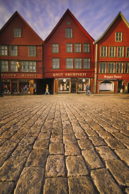 Casas de madera en el barrio histórico de Bryggen, en la ciudad noruega de Bergen