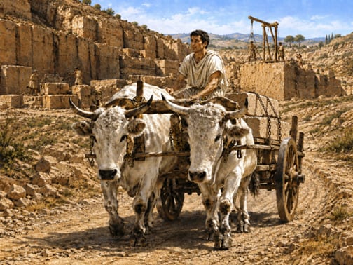 Recreación del transporte de piedra desde la cantera conquense.
