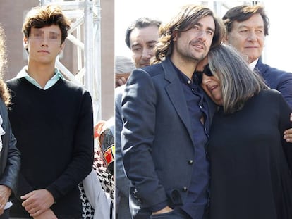 Belinda Alonso y su hijo Hugo. Al lado, Gelete Nieto y su madre, Pepa Aguilar. Todos en el homenaje a &Aacute;ngel Nieto en Madrid. 