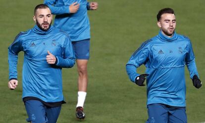 Benzema y Mayoral, en el entrenamiento en Chipre.