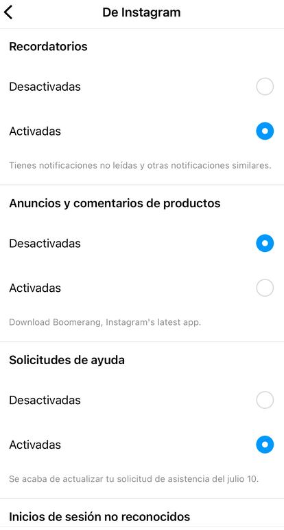 Las notificaciones de Instagram pueden personalizarse en los ajustes: desde mensajes directos hasta anuncios.