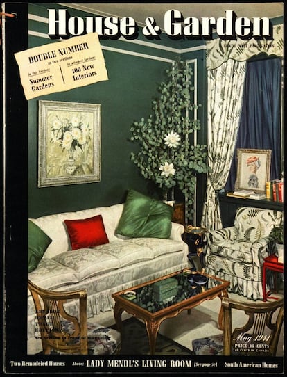 Portada de la revista 'House & Garden', en 1941, en la que se ve el salón de Lady Mendl en St. Regis, su residencia neroyorquina durante la Segunda Guerra Mundial. |