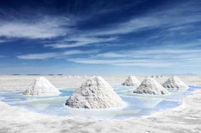 Mountains of salt. 25,000 tons of salt are extracted from Uyuni.