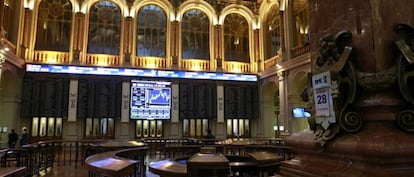 Panel informativo en la Bolsa de Madrid que refleja la evolución del principal indicador de la Bolsa española, el IBEX 35.