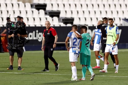 Los jugadores del Leganés a la finalización del encuentro el pasado 19 de julio.