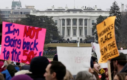 Manifestantes da Marcha das Mulheres.