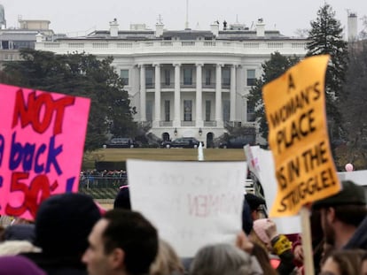 Manifestantes da Marcha das Mulheres.