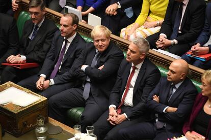 Boris Johnson, primer ministro británico, durante el debate del sábado en la Cámara de los Comunes.