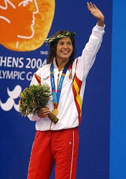 Sandra Gómez, en el podio ateniense.