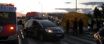 Efectivos de los servicios de Emergencia y Policía, en el atropello de anoche.