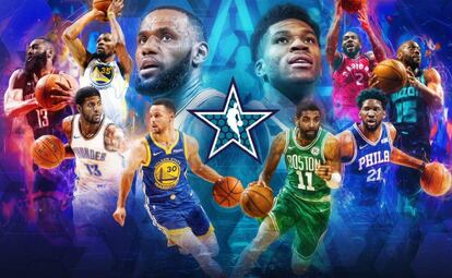 Cartel de los quintetos titulares del All Star.