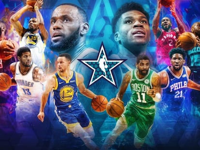 Cartel de los quintetos titulares del All Star.