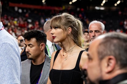 Taylor Swift en el estadio Allegiant tras la victoria de los Kansas City Chiefs del LVIII Supertazón, en Las Vegas, Nevada, el 11 de febrero.