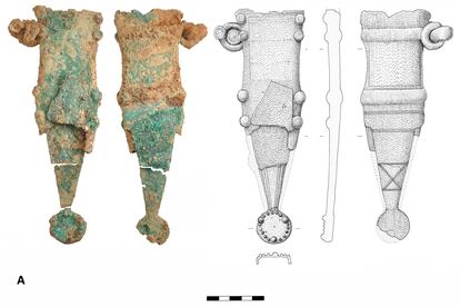 Vaina de puñal encontrada en el yacimiento de La Cerrosa-Lagaña (Asturias).