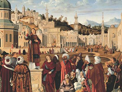 <i>San Esteban predicando</i> (1514), una de las obras de Carpaccio expuestas en la Academia de Bellas Artes de Venecia.