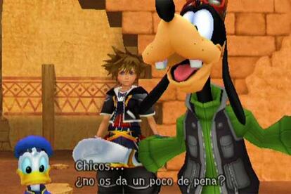 Donald, Sora y Goofy unen sus fuerzas en <i>Kingdom Hearts 2</i>.