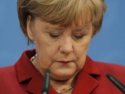 Angela Merkel en la sede de la CDU, en Berl&iacute;n.