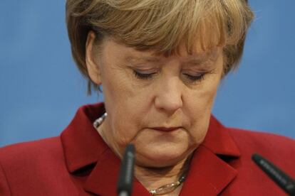 Angela Merkel en la sede de la CDU, en Berlín.